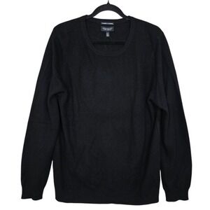 NWT Hudson's Bay Women's 100% Cashmere 2-Ply Scoop Neck Knit Sweater Black XL